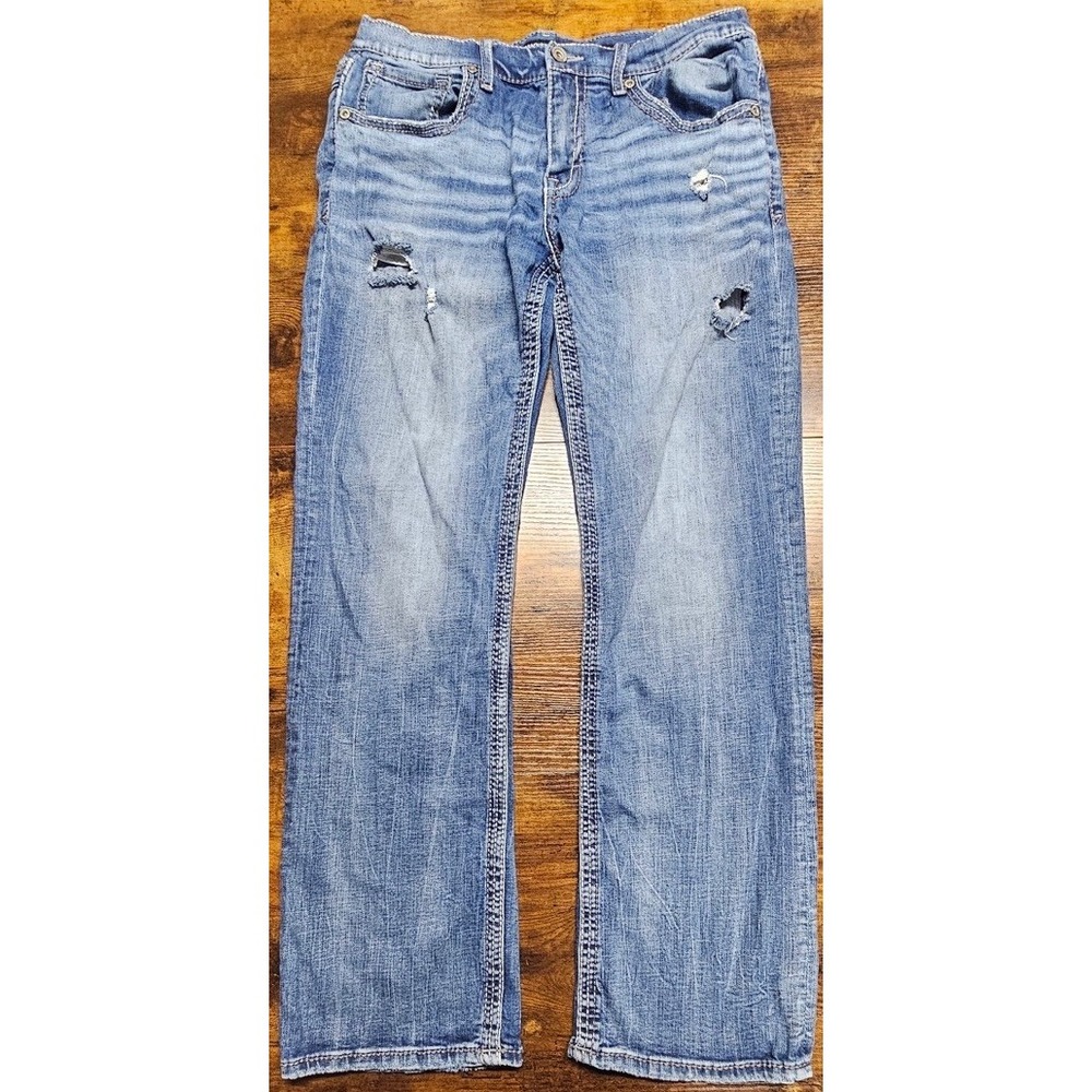 BKE Jake Straight Jeans Blue Mid Wash Distressed Faded Men's Size 34x32
